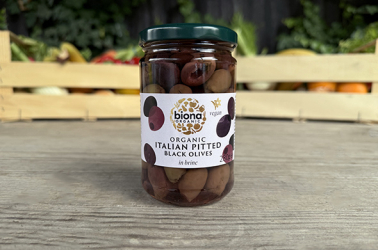 Picture of Biona - Pitted Black Olives in Brine Organic 280g OUT OF STOCK £3.69
